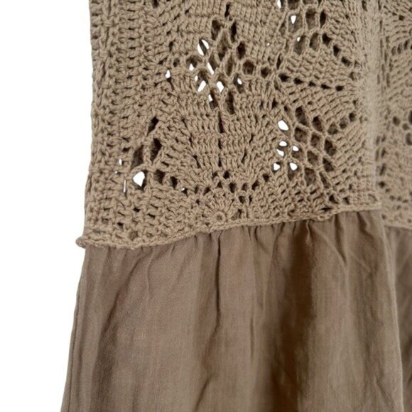 Zara Mixed Macrame Crochet Knit Earth Brown Cotton Midi Dress Size S - Picture 7 of 10